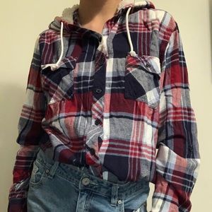 Super cute flannel w/hoodie